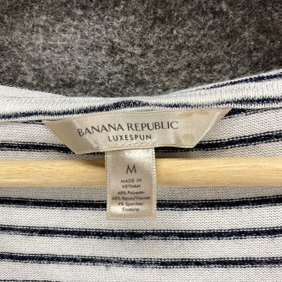 Banana Republic Hoodie Women M Medium White Striped V-Neck Hooded Luxespun Rayon - Picture 5 of 8
